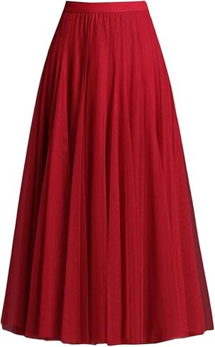 Women's Elastic Waist Tutu Skirt Flowy Mesh A-Line Tulle Midi Skirts for Party Wedding Bridesmaid Spring in Saudi Arabia