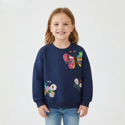 Toddler Girl Sweatshirts, Cartoon Embroidery Cotton Pullover Shirt, Casual Crew Neck Long Sleeve Tops in Saudi Arabia