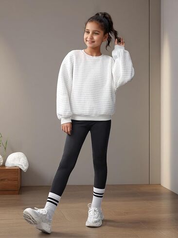 Girl Crewneck Sweatshirt Solid White Long Sleeve Pullover Tops Casual Shirts Fall Winter Clothes for 8-12 Y in Kuwait
