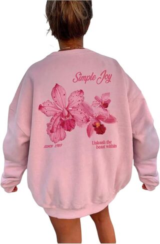 سويت شيرت SweatyRocks للفتيات ذو رقبة دائرية وأكمام طويلة وطباعة جرافيك وبلوفر علوي in Saudi Arabia