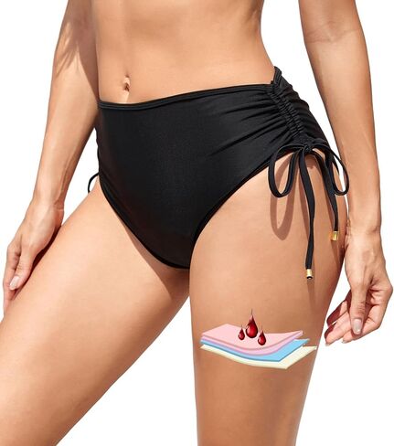 Leoparts Period Swimwear for Women Teens Black Leakproof Swim Bottoms High Waist Side Drawstring Menstrual Swimsuit Bottoms in Saudi Arabia