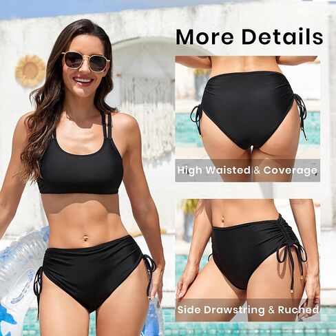 Leoparts Period Swimwear for Women Teens Black Leakproof Swim Bottoms High Waist Side Drawstring Menstrual Swimsuit Bottoms in Saudi Arabia