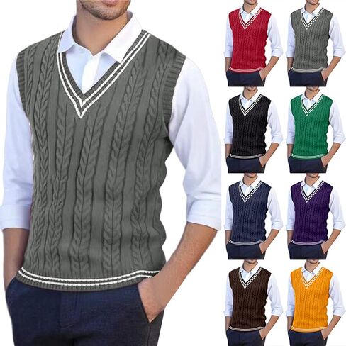 Mens Sweater Vest Casual Sleeveless V Neck Knit Pullover Tops Plus Size Loose Fit Business Casual Formal Vest Top in Saudi Arabia