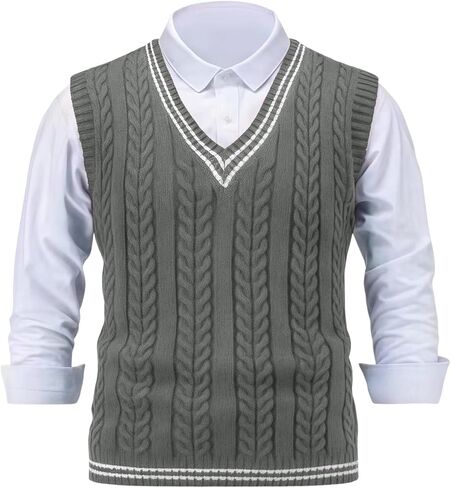 Mens Sweater Vest Casual Sleeveless V Neck Knit Pullover Tops Plus Size Loose Fit Business Casual Formal Vest Top in Saudi Arabia