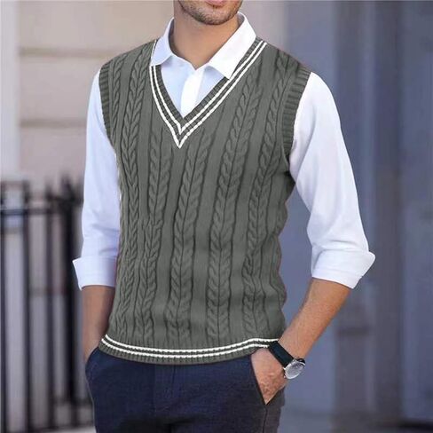 Mens Sweater Vest Casual Sleeveless V Neck Knit Pullover Tops Plus Size Loose Fit Business Casual Formal Vest Top in Saudi Arabia