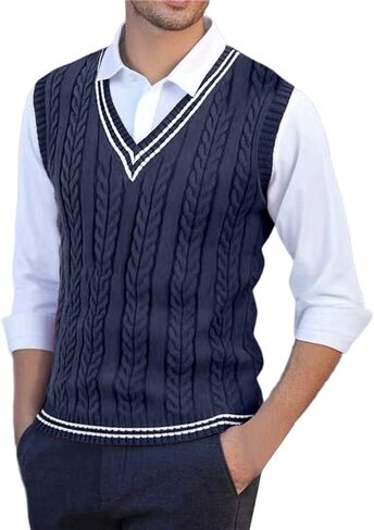 Mens Sweater Vest Casual Sleeveless V Neck Knit Pullover Tops Plus Size Loose Fit Business Casual Formal Vest Top in Saudi Arabia