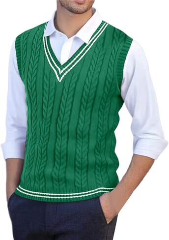 Mens Sweater Vest Casual Sleeveless V Neck Knit Pullover Tops Plus Size Loose Fit Business Casual Formal Vest Top in Saudi Arabia