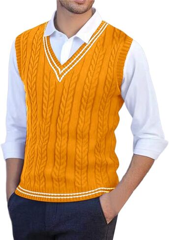 Mens Sweater Vest Casual Sleeveless V Neck Knit Pullover Tops Plus Size Loose Fit Business Casual Formal Vest Top in Saudi Arabia