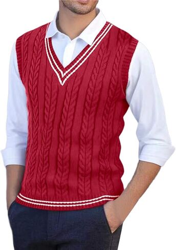 Mens Sweater Vest Casual Sleeveless V Neck Knit Pullover Tops Plus Size Loose Fit Business Casual Formal Vest Top in Saudi Arabia
