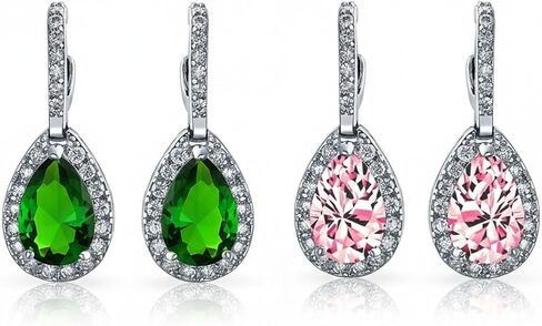 Bridal Jewelry Set 7-15 CT Vintage Style Halo Cubic Zirconia AAA CZ Huggie Pierced Snap Drop Teardrop Screw Back Clip On Earrings For Women Prom Bridesmaid Wedding Gemstone Colors Silver Gold Plated in Kuwait