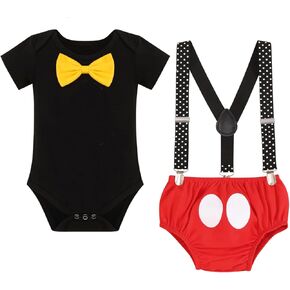 IBTOM CASTLE Formal Suit First Birthday Outfit for Baby Boy Cake Smash One Party Suspenders Bowtie Clothes Set in Kuwait