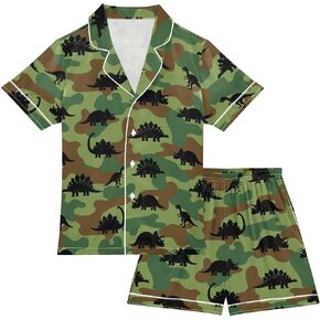Dinosaur Summer Pajamas Shorts Set Purple Satin PJ Sets for Nightwears in Saudi Arabia