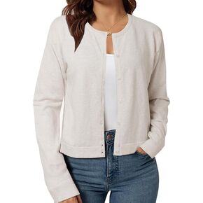 ZANZEA Cropped Cardigan Sweaters for Women Color Block Lightweight Bolero Shrug Button Down Long Sleeve Tops Fall Outfits in Kuwait