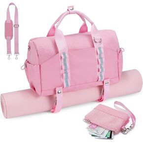 حقيبة رياضية صغيرة مع حامل بساط اليوغا للنساء والرجال حقيبة دفل رياضية صغيرة مع حجرة رطبة وسحاب مضاد للسرقة 14 بوصة حقيبة تمرين خفيفة الوزن للبيلاتيس - أسود in Kuwait