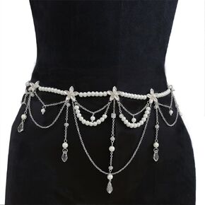 Pearl Waist Chain Belt - Punk Gothic Crossover Body Belly Chains Tassel for Women Girl in Saudi Arabia
