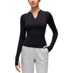 قمصان CRZ YOGA Softembrace نصف سحاب وأكمام طويلة للنساء - قمصان كاجوال للخروج مع سحاب ربع ناعم مع فتحات إبهام in Kuwait