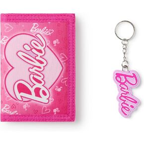 Barbie Girls Wallet | Pink Trifold Wallet Heart All Over Print for Kids | Childrens Cash & Card Holder Keychain in Saudi Arabia