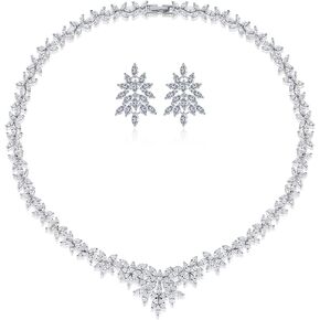 14K Gold & Natural Crystal Jewelry Set, Elegant Necklace & Moissanite Dangle Earrings, Premium Bridal/Wedding Accessory in Saudi Arabia
