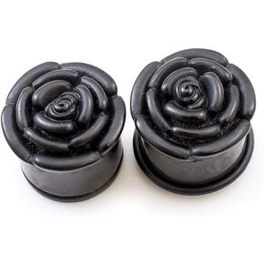 2PCS 4mm - 25mm Acrylic Black Rose Flower Blossom Ear Plugs Single Flared Tunnels Gauges Expander Lobe Stretcher Piercing Jewelry in Saudi Arabia