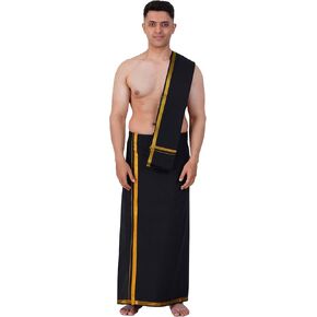 Mens Colour Jari Cotton dhoti and Angavastram Set (1.30X2.00 Meter Dhoti, 36X1.80 towel) in Saudi Arabia