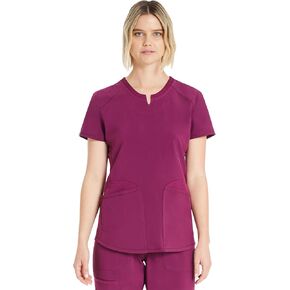 Womens Notch Neck Scrub Top Ultra Soft Stretch Nursing Uniform with 3 Functional Pockets & Moisture Control Fabric in Saudi Arabia
