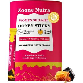 أعواد عسل شيلاجيت للنساء بنكهة الفراولة | شيلاجيت بالشاتافاري والزعفران | الطاقة الطبيعية والتوازن الهرموني والتركيز ودعم الحيوية | عبوات العسل العشبية المعززة للعافية - 30 عودًا in Kuwait