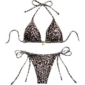 SHENHE Women's String Bikini Set Leopard Print Halter Triangle Side Tie Cheetah Swimsuits 2 Piece in Saudi Arabia