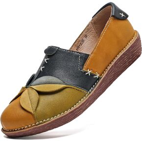 Trsorini Women's Casual Loafers Slip on Multi Color Stitching Leather Shoes Daily Walking in Kuwait