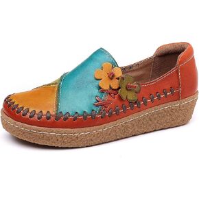 Trsorini Women's Casual Loafers Slip on Multi Color Stitching Leather Shoes Daily Walking in Kuwait