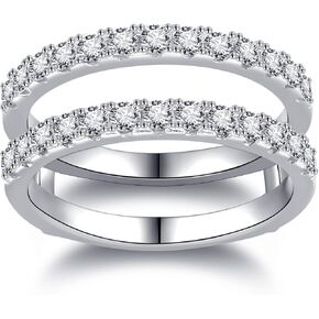 0.6/0.7CT Moissanite Ring Enhancers for Women D Color VVSI Clarity Two Row Round Moissanite Half Eternity Ring, Moissanite Engagement Wedding Rings Enhancers White Gold Plated Size 5-9 in Saudi Arabia