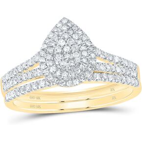 Jewels By Lux 10kt Yellow Gold 3/8 Cttw Natural Diamond Pear Double Halo Wedding Engagement Anniversary Bridal Set, Women Size: 5-9 in Kuwait