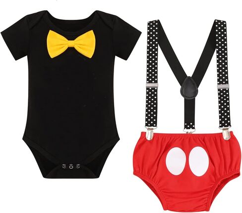 IBTOM CASTLE Formal Suit First Birthday Outfit for Baby Boy Cake Smash One Party Suspenders Bowtie Clothes Set in Kuwait