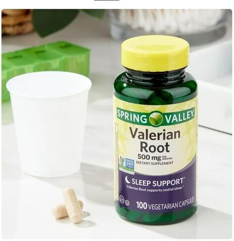 كبسولات نباتية من Generic Spring Valley Valerian Root 500mg (Valeriana officinalis) - مكمل غذائي لدعم النوم* + يتضمن ملصق متجر DRI (عبوة من 1-100 قطعة) in Kuwait