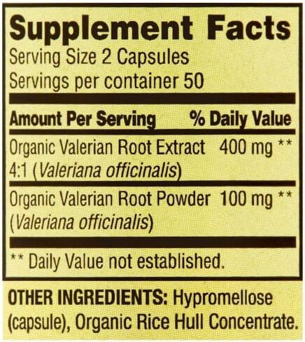 كبسولات نباتية من Generic Spring Valley Valerian Root 500mg (Valeriana officinalis) - مكمل غذائي لدعم النوم* + يتضمن ملصق متجر DRI (عبوة من 1-100 قطعة) in Kuwait