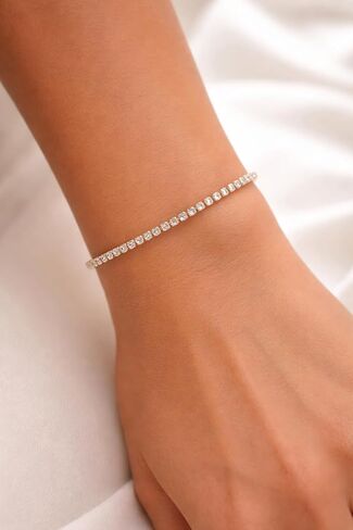 14K Gold Plated2 mm Cubic Zirconia Tennis Bracelet,Gold Bracelets for Women Size 6.5-7.5 Inch for Women, Round Cut Cubic Zirconia, Classic Elegant Design, Secure Clasp, Gift Ready in Saudi Arabia