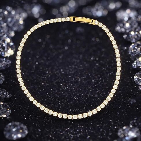 14K Gold Plated2 mm Cubic Zirconia Tennis Bracelet,Gold Bracelets for Women Size 6.5-7.5 Inch for Women, Round Cut Cubic Zirconia, Classic Elegant Design, Secure Clasp, Gift Ready in Saudi Arabia