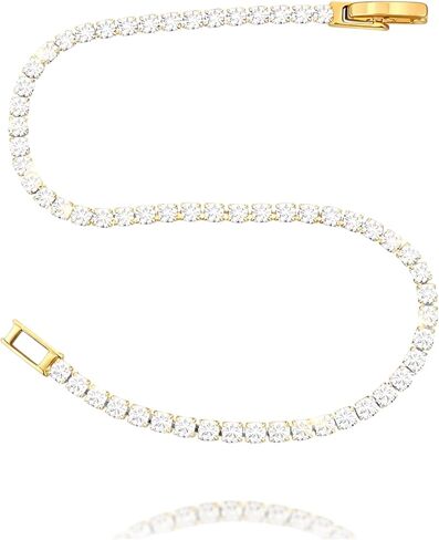 14K Gold Plated2 mm Cubic Zirconia Tennis Bracelet,Gold Bracelets for Women Size 6.5-7.5 Inch for Women, Round Cut Cubic Zirconia, Classic Elegant Design, Secure Clasp, Gift Ready in Saudi Arabia