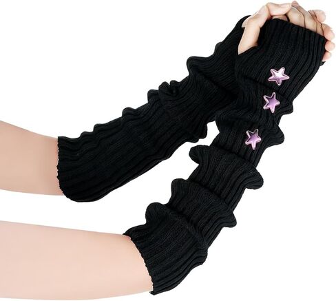 Marrywindix Cute Arm Warmers Y2K Knitted Star Arm Cover Fingerless Gothic Kawaii Glove Punk Winter Arm Sleeve for Women Girls in Saudi Arabia