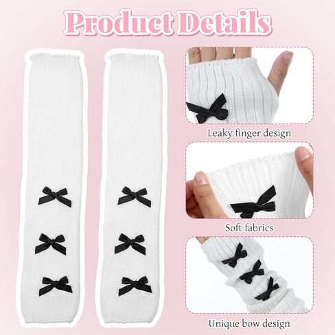Larrel Arm Warmers Y2k, Cute Soft Arms Warmer for Girls Comfortable White Arm Warmers with Black Bow Lightweight Washable Y2k Accessories Lolita Clothes for Teen Girl Women Cosplay in Saudi Arabia