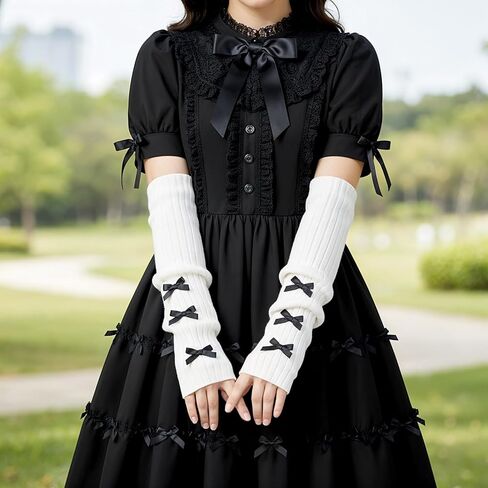 Larrel Arm Warmers Y2k, Cute Soft Arms Warmer for Girls Comfortable White Arm Warmers with Black Bow Lightweight Washable Y2k Accessories Lolita Clothes for Teen Girl Women Cosplay in Saudi Arabia