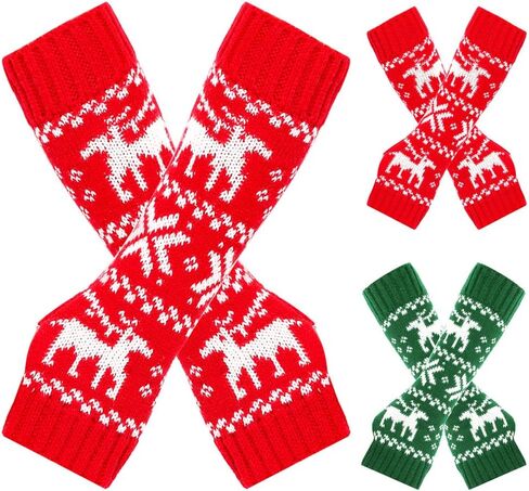 2 Pairs Christmas Women's Fingerless Gloves Stretch Knit Arm Sleeves for Women Thumb Hole Stretchy Gloves in Saudi Arabia