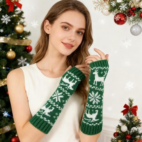 2 Pairs Christmas Women's Fingerless Gloves Stretch Knit Arm Sleeves for Women Thumb Hole Stretchy Gloves in Saudi Arabia