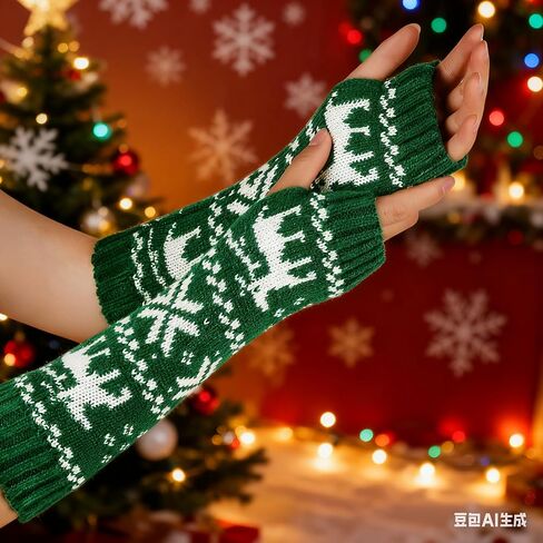 2 Pairs Christmas Women's Fingerless Gloves Stretch Knit Arm Sleeves for Women Thumb Hole Stretchy Gloves in Saudi Arabia