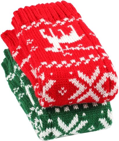 2 Pairs Christmas Women's Fingerless Gloves Stretch Knit Arm Sleeves for Women Thumb Hole Stretchy Gloves in Saudi Arabia