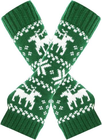 2 Pairs Christmas Women's Fingerless Gloves Stretch Knit Arm Sleeves for Women Thumb Hole Stretchy Gloves in Saudi Arabia