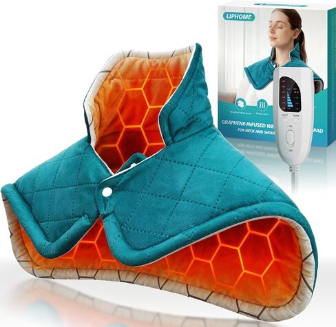 وسادة تسخين مملوءة بالجرافين للرقبة والكتفين والظهر، وسادات حرارية مرجحة لتخفيف الآلام بشكل أعمق، غلاف ساخن مع 6 إعدادات للحرارة و4 إيقاف تلقائي، هدايا عيد الميلاد للنساء والرجال والأم والأب والجدة in Kuwait