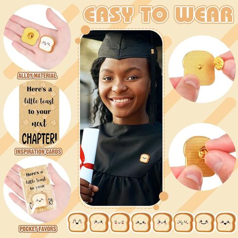 24 Pcs Inspirational Lapel Pins Gifts Toast Bread Graduation Gifts Bulk Pins with Thank You Cards with Cards Party Favor for High School College Teacher Student Clothes Bags Decor in Saudi Arabia