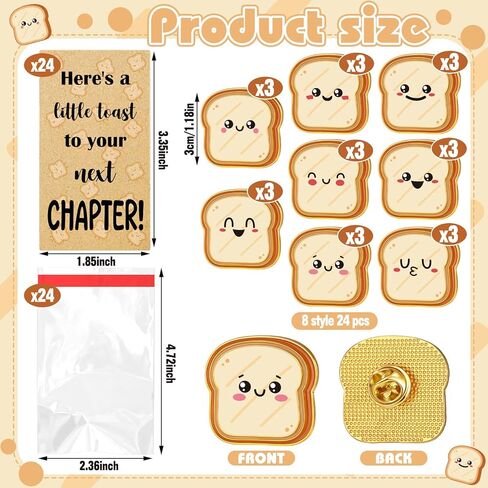24 Pcs Inspirational Lapel Pins Gifts Toast Bread Graduation Gifts Bulk Pins with Thank You Cards with Cards Party Favor for High School College Teacher Student Clothes Bags Decor in Saudi Arabia