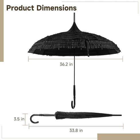 Black Pagoda Parasol Umbrella, Elegant Lace Gothic Umbrella, Victorian-Style Sunproof Parasol for Sun & Rain, Wedding Photoshoot Cosplay Party Decor, Steel Frame, Comfortable Curved Handle in Kuwait