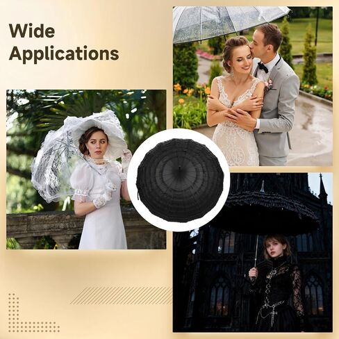 Black Pagoda Parasol Umbrella, Elegant Lace Gothic Umbrella, Victorian-Style Sunproof Parasol for Sun & Rain, Wedding Photoshoot Cosplay Party Decor, Steel Frame, Comfortable Curved Handle in Kuwait